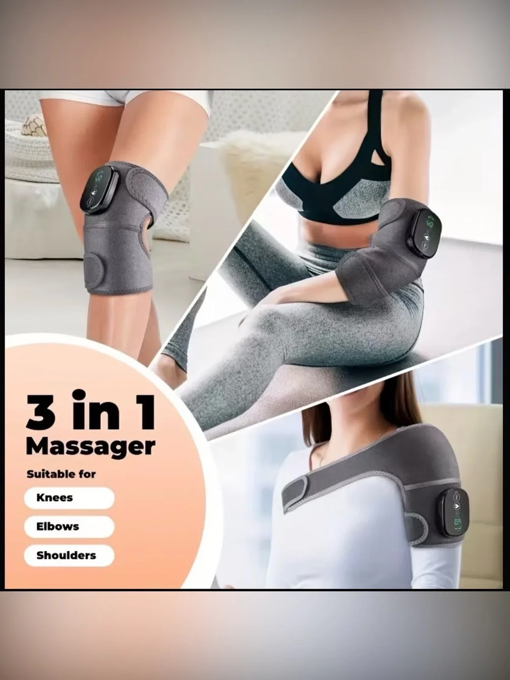 3-in-1 wireless heating vibratory knee massager for shoulder, knees and elbows